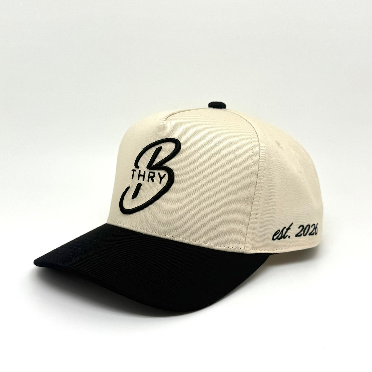 Black and white THRY Oreo hat with embroidered logo