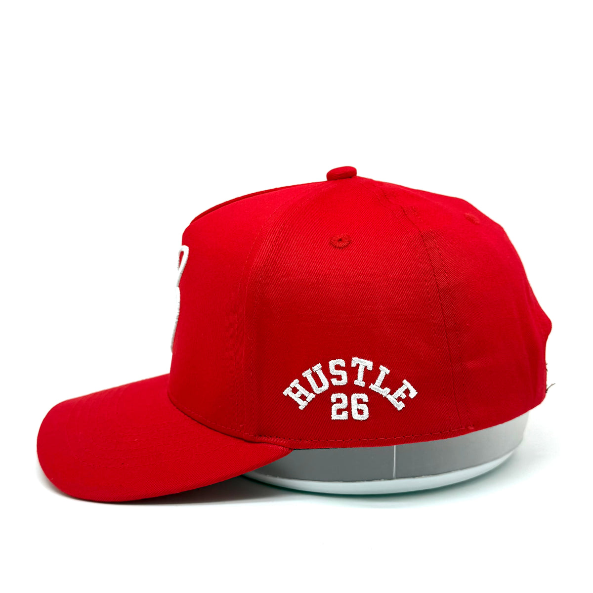 Red THRY hat alternate view